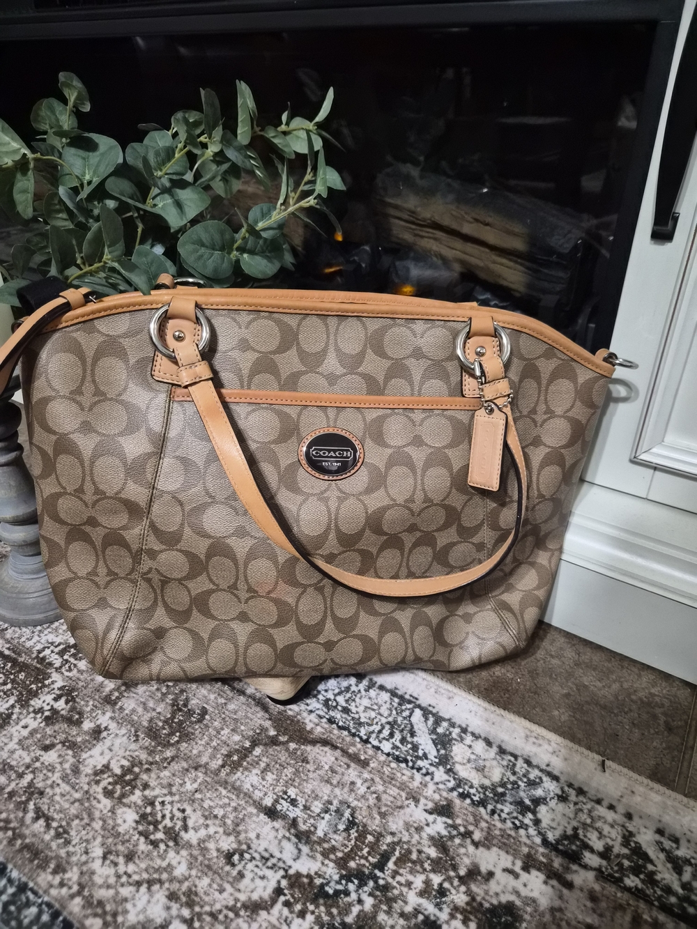 Coach Signature Canvas Tote in Tan and Brown